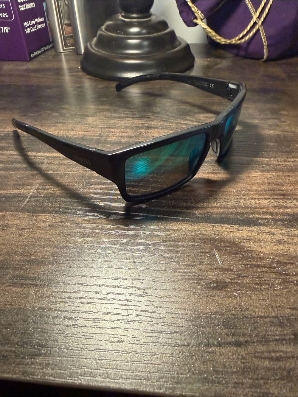 SMITH Men's Black Frame Sunglasses with Blue-Green Mirrored Lenses